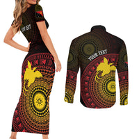Papua New Guinea Independence Personalized Couples Matching Short Sleeve Bodycon Dress and Long Sleeve Button Shirt Tapa Circle LT7 - Polynesian Pride