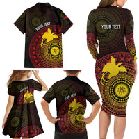 Papua New Guinea Independence Personalized Family Matching Long Sleeve Bodycon Dress and Hawaiian Shirt Tapa Circle LT7 - Polynesian Pride