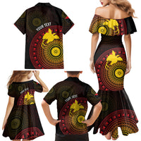 Papua New Guinea Independence Personalized Family Matching Mermaid Dress and Hawaiian Shirt Tapa Circle LT7 Mom's Dress Black - Polynesian Pride