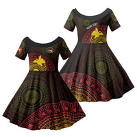 Papua New Guinea Independence Personalized Family Matching Off Shoulder Maxi Dress and Hawaiian Shirt Tapa Circle LT7 Daughter's Dress Black - Polynesian Pride