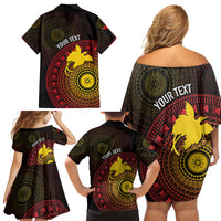 Papua New Guinea Independence Personalized Family Matching Off Shoulder Short Dress and Hawaiian Shirt Tapa Circle LT7 Mom's Dress Black - Polynesian Pride