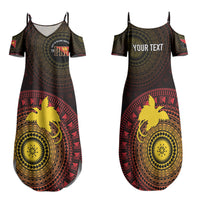 Papua New Guinea Independence Personalized Family Matching Summer Maxi Dress and Hawaiian Shirt Tapa Circle LT7 Mom's Dress Black - Polynesian Pride