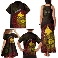 Papua New Guinea Independence Personalized Family Matching Tank Maxi Dress and Hawaiian Shirt Tapa Circle LT7 Mom's Dress Black - Polynesian Pride