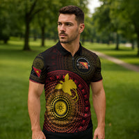 Papua New Guinea Independence Personalized Zipper Polo Shirt Tapa Circle LT7 - Polynesian Pride