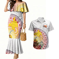 Hapi De Bilong Indipendens Papua New Guinea Couples Matching Mermaid Dress and Hawaiian Shirt PNG Lime Pot LT7 White - Polynesian Pride