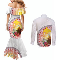 Hapi De Bilong Indipendens Papua New Guinea Couples Matching Mermaid Dress and Long Sleeve Button Shirt PNG Lime Pot LT7 - Polynesian Pride