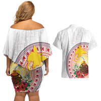 Hapi De Bilong Indipendens Papua New Guinea Couples Matching Off Shoulder Short Dress and Hawaiian Shirt PNG Lime Pot LT7 - Polynesian Pride
