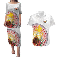 Hapi De Bilong Indipendens Papua New Guinea Couples Matching Puletasi and Hawaiian Shirt PNG Lime Pot LT7 White - Polynesian Pride