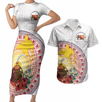 Hapi De Bilong Indipendens Papua New Guinea Couples Matching Short Sleeve Bodycon Dress and Hawaiian Shirt PNG Lime Pot LT7 White - Polynesian Pride