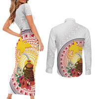 Hapi De Bilong Indipendens Papua New Guinea Couples Matching Short Sleeve Bodycon Dress and Long Sleeve Button Shirt PNG Lime Pot LT7 - Polynesian Pride