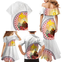 Hapi De Bilong Indipendens Papua New Guinea Family Matching Mermaid Dress and Hawaiian Shirt PNG Lime Pot LT7 Mom's Dress White - Polynesian Pride