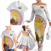 Hapi De Bilong Indipendens Papua New Guinea Family Matching Off The Shoulder Long Sleeve Dress and Hawaiian Shirt PNG Lime Pot LT7 - Polynesian Pride