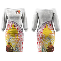 Hapi De Bilong Indipendens Papua New Guinea Family Matching Off The Shoulder Long Sleeve Dress and Hawaiian Shirt PNG Lime Pot LT7 Mom's Dress White - Polynesian Pride