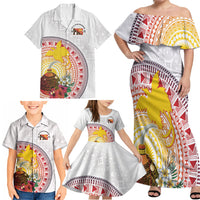 Hapi De Bilong Indipendens Papua New Guinea Family Matching Off Shoulder Maxi Dress and Hawaiian Shirt PNG Lime Pot LT7 - Polynesian Pride