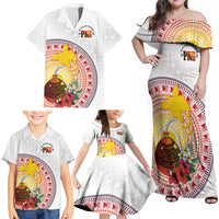 Hapi De Bilong Indipendens Papua New Guinea Family Matching Off Shoulder Maxi Dress and Hawaiian Shirt PNG Lime Pot LT7 - Polynesian Pride