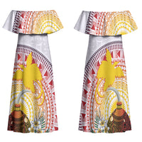 Hapi De Bilong Indipendens Papua New Guinea Family Matching Off Shoulder Maxi Dress and Hawaiian Shirt PNG Lime Pot LT7 Mom's Dress White - Polynesian Pride