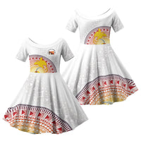 Hapi De Bilong Indipendens Papua New Guinea Family Matching Off Shoulder Maxi Dress and Hawaiian Shirt PNG Lime Pot LT7 Daughter's Dress White - Polynesian Pride