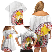 Hapi De Bilong Indipendens Papua New Guinea Family Matching Off Shoulder Short Dress and Hawaiian Shirt PNG Lime Pot LT7 Mom's Dress White - Polynesian Pride