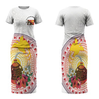 Hapi De Bilong Indipendens Papua New Guinea Family Matching Short Sleeve Bodycon Dress and Hawaiian Shirt PNG Lime Pot LT7 Mom's Dress White - Polynesian Pride