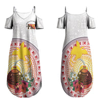 Hapi De Bilong Indipendens Papua New Guinea Family Matching Summer Maxi Dress and Hawaiian Shirt PNG Lime Pot LT7 Mom's Dress White - Polynesian Pride