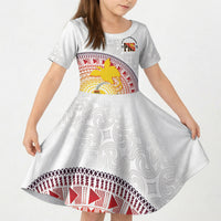 Hapi De Bilong Indipendens Papua New Guinea Kid Short Sleeve Dress PNG Lime Pot LT7 KID White - Polynesian Pride