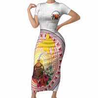 Hapi De Bilong Indipendens Papua New Guinea Short Sleeve Bodycon Dress PNG Lime Pot LT7 Long Dress White - Polynesian Pride