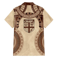 Bula Fiji Day 55th Anniversary Masi Tapa Family Matching Off The Shoulder Long Sleeve Dress and Hawaiian Shirt Emerald Jubilee - Beige - Polynesian Pride