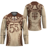 Bula Fiji Day 55th Anniversary Masi Tapa Hockey Jersey Emerald Jubilee - Beige - Polynesian Pride