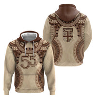 Bula Fiji Day 55th Anniversary Masi Tapa Hoodie Emerald Jubilee - Beige - Polynesian Pride