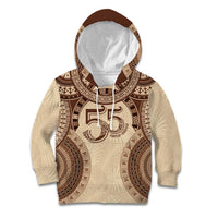 Bula Fiji Day 55th Anniversary Masi Tapa Kid Hoodie Emerald Jubilee - Beige - Polynesian Pride