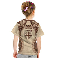 Bula Fiji Day 55th Anniversary Masi Tapa Kid T Shirt Emerald Jubilee - Beige - Polynesian Pride