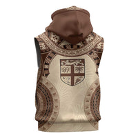 Bula Fiji Day 55th Anniversary Masi Tapa Sleeveless Zip Hoodie Emerald Jubilee - Beige - Polynesian Pride