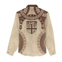 Bula Fiji Day 55th Anniversary Masi Tapa Women Casual Shirt Emerald Jubilee - Beige - Polynesian Pride