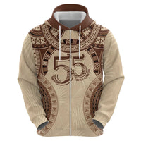 Bula Fiji Day 55th Anniversary Masi Tapa Zip Hoodie Emerald Jubilee - Beige - Polynesian Pride