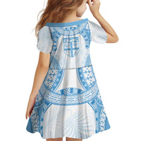 Bula Fiji Day 55th Anniversary Masi Tapa Family Matching Off Shoulder Short Dress and Hawaiian Shirt Emerald Jubilee - Turquoise - Polynesian Pride