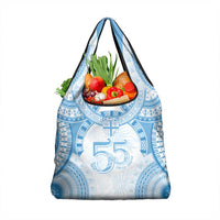Bula Fiji Day 55th Anniversary Masi Tapa Grocery Bag Emerald Jubilee - Turquoise - Polynesian Pride