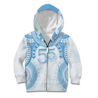 Bula Fiji Day 55th Anniversary Masi Tapa Kid Hoodie Emerald Jubilee - Turquoise - Polynesian Pride