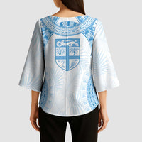 Bula Fiji Day 55th Anniversary Masi Tapa Kimono Sleeve Blouse Emerald Jubilee - Turquoise - Polynesian Pride