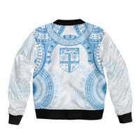 Bula Fiji Day 55th Anniversary Masi Tapa Sleeve Zip Bomber Jacket Emerald Jubilee - Turquoise - Polynesian Pride