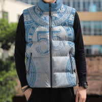 Bula Fiji Day 55th Anniversary Masi Tapa Sleeveless Puffer Jacket Emerald Jubilee - Turquoise - Polynesian Pride