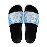 Bula Fiji Day 55th Anniversary Masi Tapa Slide Sandals Emerald Jubilee - Turquoise - Polynesian Pride