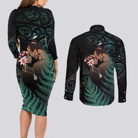 Maori Hongi Valentine Couples Matching Long Sleeve Bodycon Dress and Long Sleeve Button Shirt Aroha Ahau Ki A Koe LT7 - Polynesian Pride