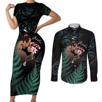 Maori Hongi Valentine Couples Matching Short Sleeve Bodycon Dress and Long Sleeve Button Shirt Aroha Ahau Ki A Koe LT7 Emerald - Polynesian Pride