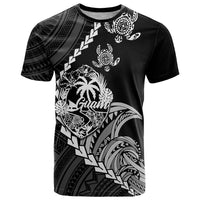 Custom Guam T Shirt Tribal Turtles Curves Style Black LT7 Black - Polynesian Pride