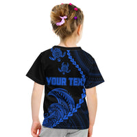 Personalised Guam Kid T Shirt Tribal Turtles Curves Style - Blue LT7 - Polynesian Pride