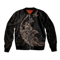 Personalised Guam Sleeve Zip Bomber Jacket Tribal Turtles Curves Style - Brown LT7 Unisex Brown - Polynesian Pride
