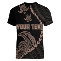 Personalised Guam Women V Neck T Shirt Tribal Turtles Curves Style - Brown LT7 - Polynesian Pride