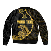 Personalised Guam Sleeve Zip Bomber Jacket Tribal Turtles Curves Style - Gold LT7 - Polynesian Pride