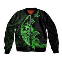 Personalised Guam Sleeve Zip Bomber Jacket Tribal Turtles Curves Style - Green LT7 Unisex Green - Polynesian Pride