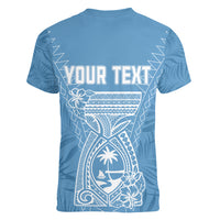 Personalised Guam Women V Neck T Shirt Chamoro Latte Stone Mix Tropical - Blue LT7 - Polynesian Pride